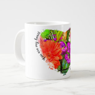 Caneca De Café Grande Você é meu coração. Flores De Verão Laranja E Roxo