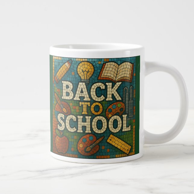Caneca De Café Grande Voltar ao estilo do mosaico escolar (Direita)