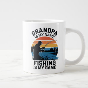Caneca De Café Grande Vovô É O Meu Nome, Pesca É O Meu Jogo Design