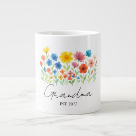 Caneca De Café Grande Vovó Wildflower Mug | Est Personalizado. Ano -