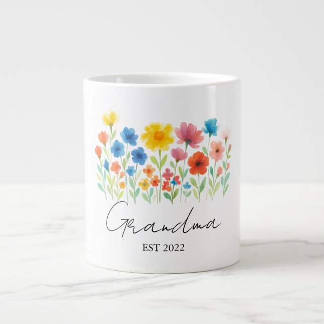 Caneca De Café Grande Vovó Wildflower Mug | Est Personalizado. Ano - (Frente)