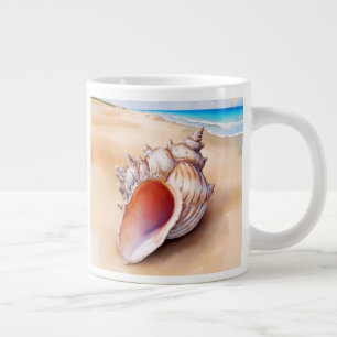Caneca De Café Grande Watercolor Conch Shell na Praia