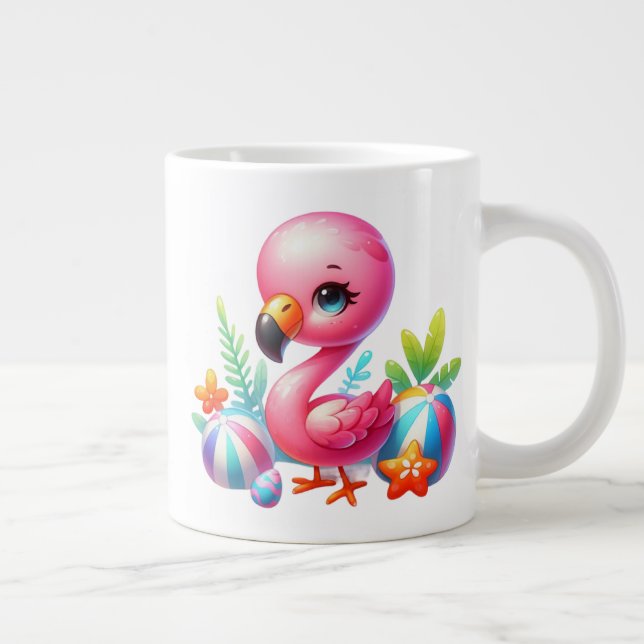 Caneca De Café Grande Watercolor Flamingo Cartoon Clipart (Direita)