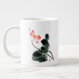 Caneca De Café Grande Watercolor Lotus Floral Chinoiserie Ink Wash Art