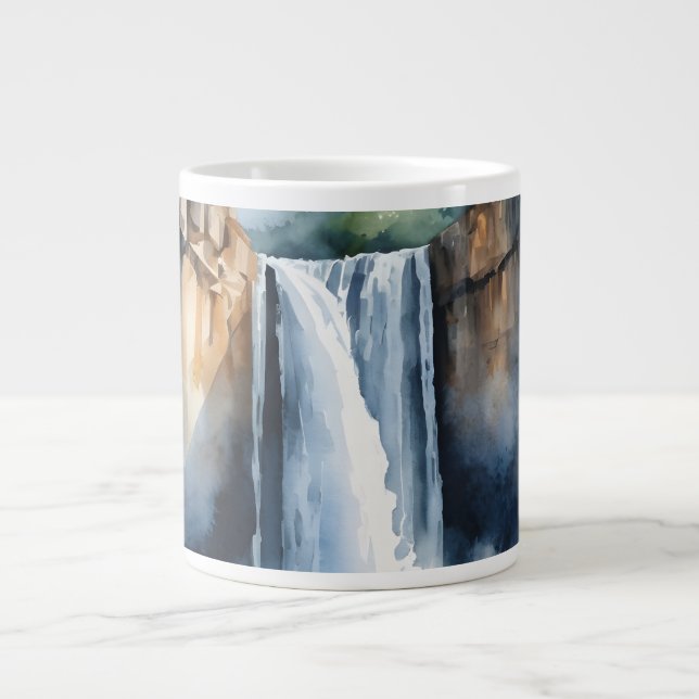 Caneca De Café Grande Watercolor painted waterfall (Frente)