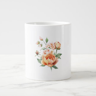 Caneca De Café Grande Watercolor Peach Rose Floral Specialty Mug