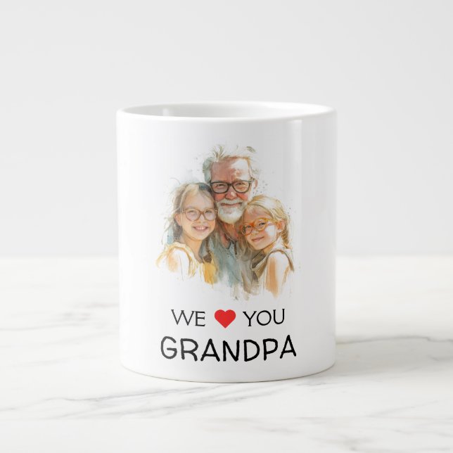 Caneca De Café Grande We Love You Grandpa Mug | Personalized Photo (Frente)