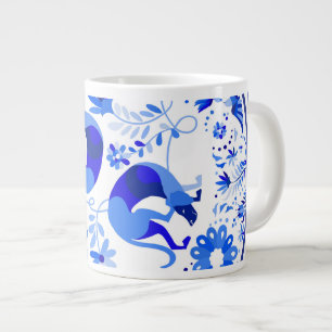 Caneca De Café Grande Weimaraners, Coelhos e Pássaros Otomi Azul e Branc