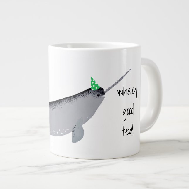 Caneca De Café Grande Whaley Good Tea Text Narwhale Whale (Frente Esquerda)