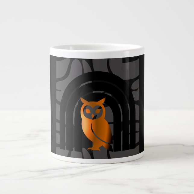 Caneca De Café Grande Whimsical Boho Owl & Tropical Monstera Leaf (Frente)
