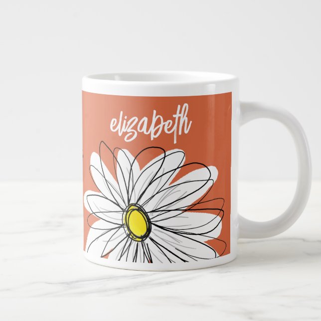 Caneca De Café Grande Whimsical Daisy - with trendy script name (Direita)