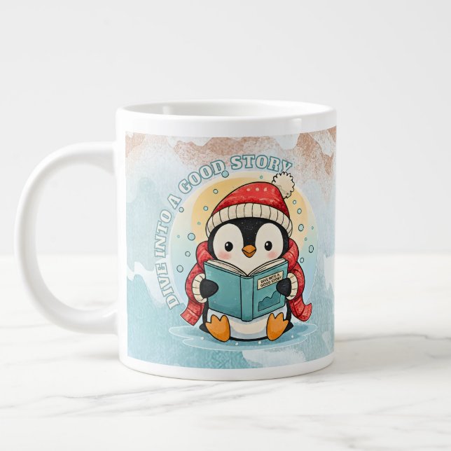 Caneca De Café Grande Whimsical Jumbo Penguin Storytelling Coffee Tea Mu (Esquerda)