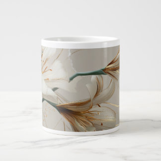 Caneca De Café Grande White Lily Gold Minimalist Elegant Neutral