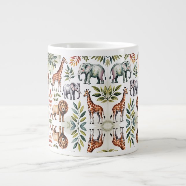 Caneca De Café Grande White mug featuring a vibrant jungle animal  (Frente)
