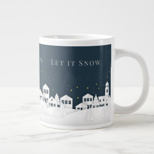 Caneca De Café Grande White Paper Casas de inverno Cena Editável