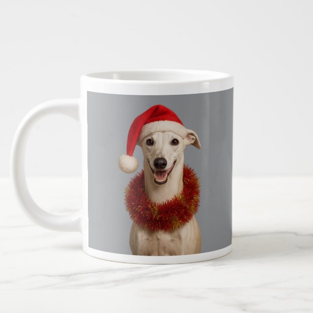 Caneca De Café Grande White whippet in Santa hat Christmas  (Esquerda)