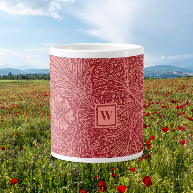 Caneca De Café Grande William Morris Red Marigold Padrão com Inicial (Criador carregado)