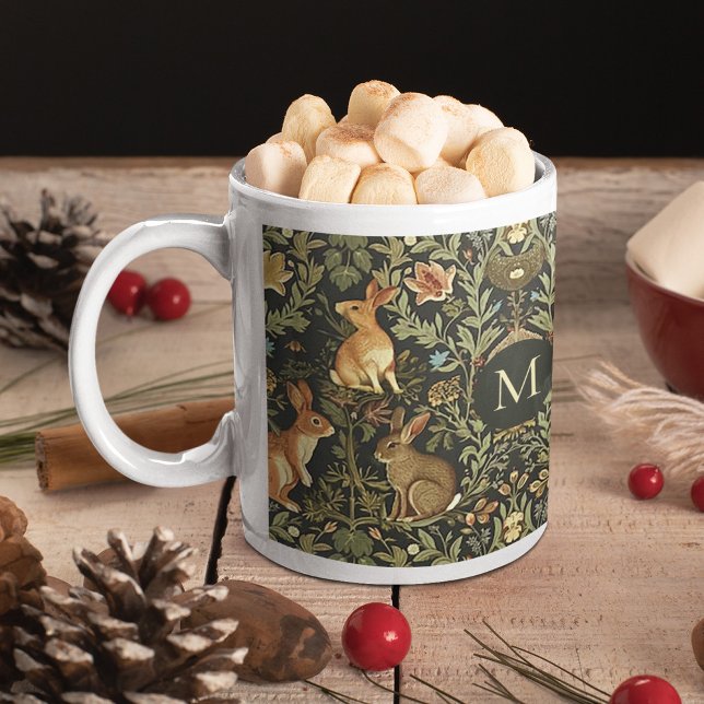Caneca De Café Grande William Morris Woodland Coelhos Florais Natal (Criador carregado)