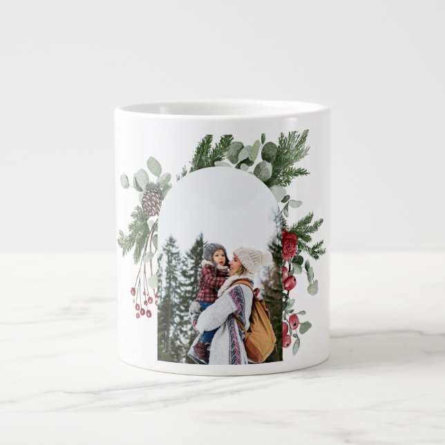 Caneca De Café Grande Winter Botanic Três Foto e Nome Natal (Frente)