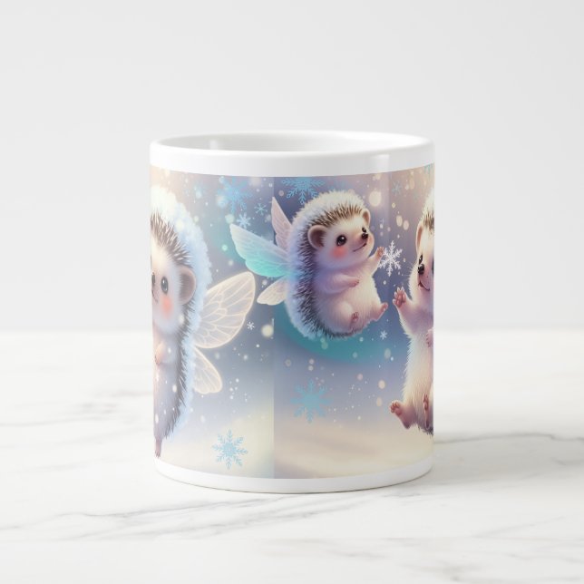 Caneca De Café Grande Winter Fairy Hedgehogs Mug – Cute Snowflake  (Frente)