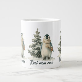 Caneca De Café Grande Winter Penguin “Best Mom Ever” Design