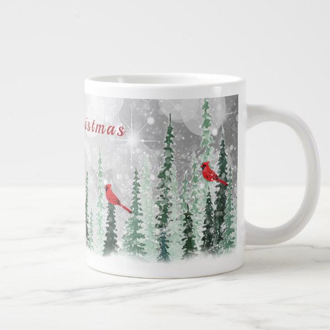 Caneca De Café Grande Winter Pine Trees Christmas Red Cardinals (Direita)