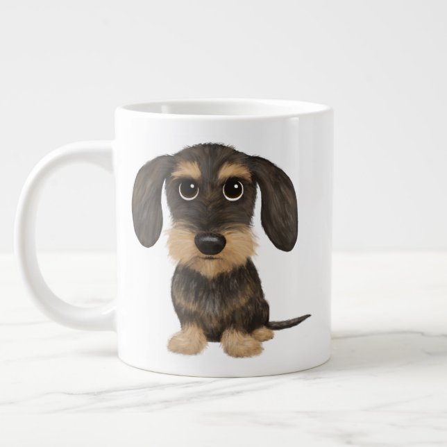 Caneca De Café Grande Wirehaired Dachshund | Cachorro de Cartoon Teckel (Esquerda)