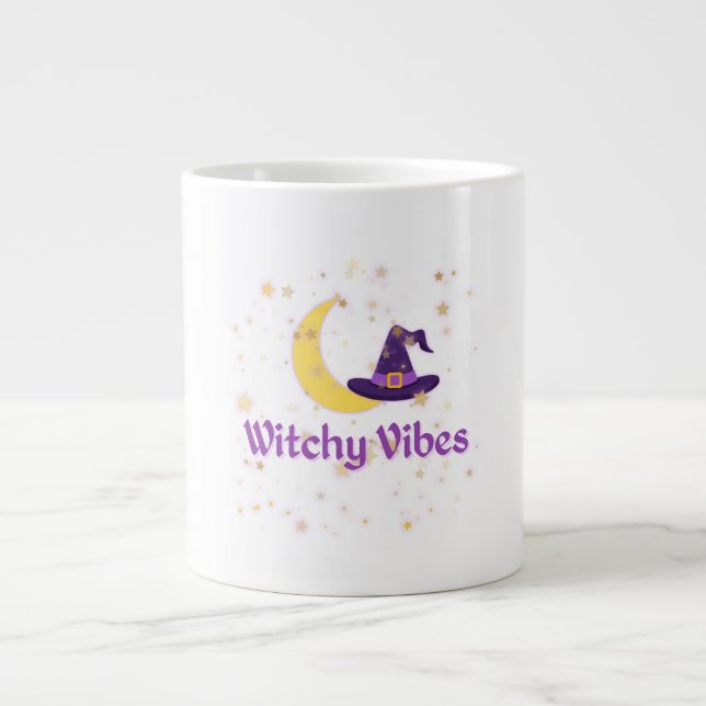 Caneca De Café Grande Witchy Vibes Moon & Hat (Frente)