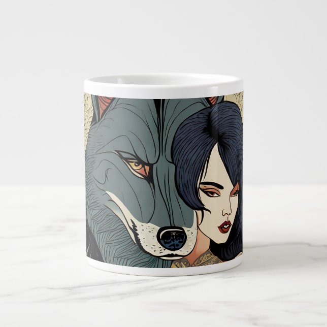 Caneca De Café Grande Wolf Geschenk Frau Jugendstil Russland Ornament (Frente)
