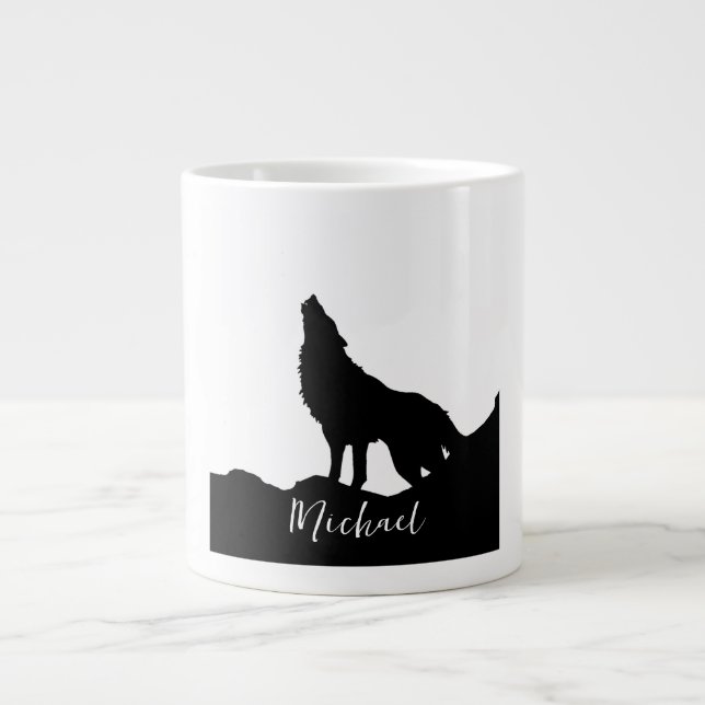 Caneca De Café Grande Wolf Pop Art Seu Nome White Personalizado (Frente)