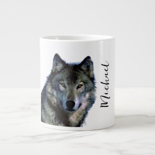 Caneca De Café Grande Wolf Retraia Seu Nome Manuscrito Personalizado