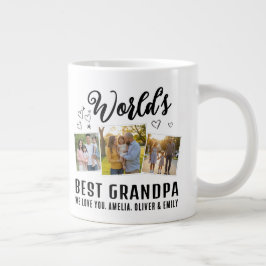 Caneca De Café Grande World's Best Grandpa Custom 3 Photo Collage