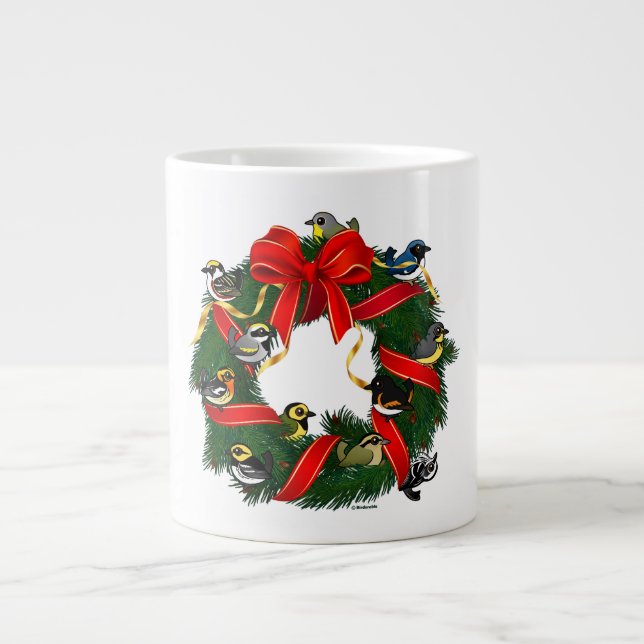 Caneca De Café Grande Wreath de Natal Birdorable Warblers (Frente)