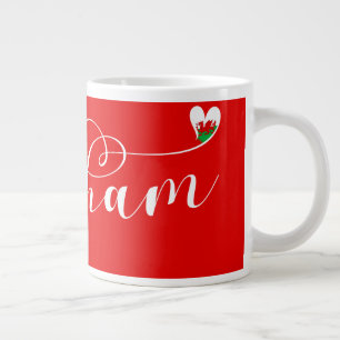 Caneca De Café Grande Wrexham Script Font, Welsh Flag Em Coração