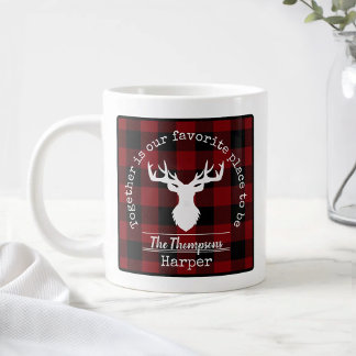 Caneca De Café Grande Xadrez Búfalo Vermelho e Preto Nome da Família