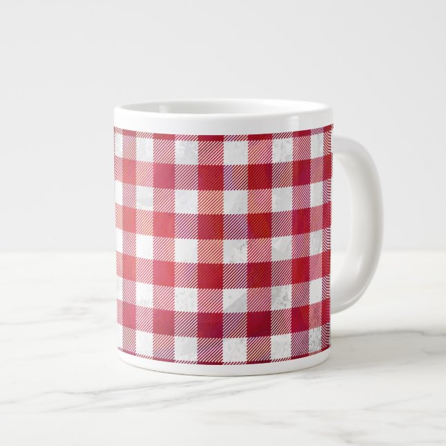 Caneca De Café Grande Xadrez Buffalo Vermelho e Branco (Frente Esquerda)