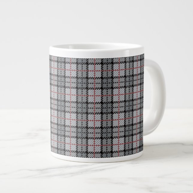 Caneca De Café Grande Xadrez de pixel em Cinzas com faixa vermelha (Frente Esquerda)
