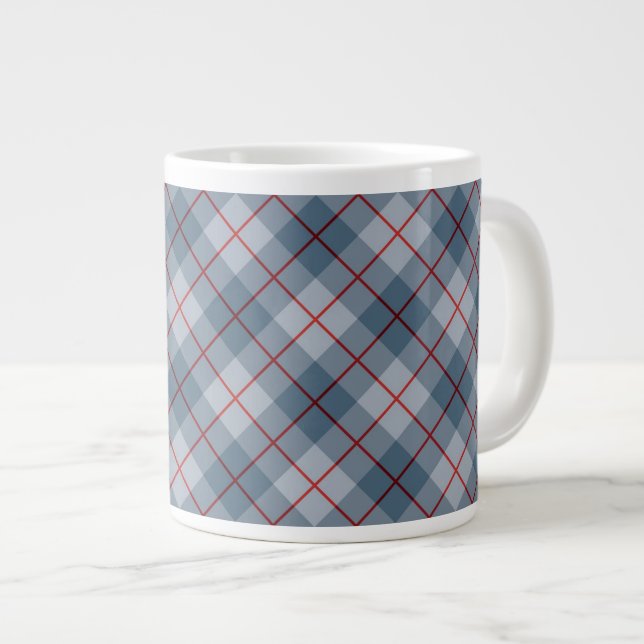 Caneca De Café Grande Xadrez de polarização - Faixa Vermelha Azul (Frente Esquerda)