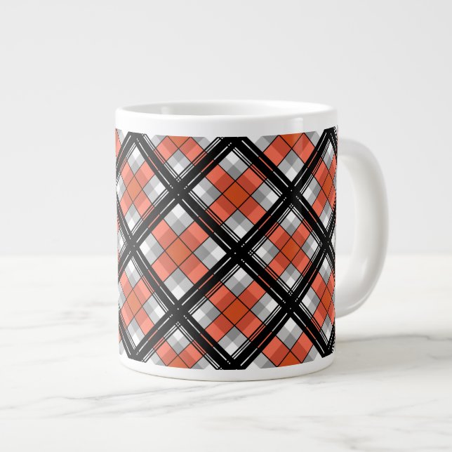 Caneca De Café Grande Xadrez preta e laranja (Frente Esquerda)