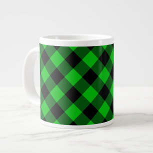 Caneca De Café Grande Xadrez Preta e Verde Marcada