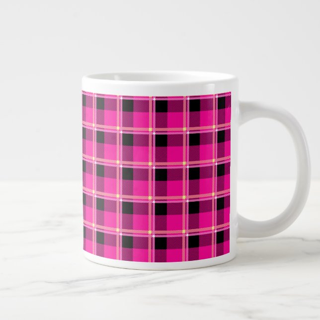 Caneca De Café Grande Xadrez rosa-quente, preto e amarelo (Direita)
