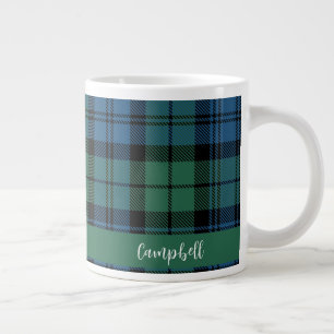 Caneca De Café Grande Xadrez Rústico Script Verde Tartan Campbell Person