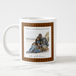 Caneca De Café Grande Xadrez Vermelho Aconchegante Natal Retro Monograma