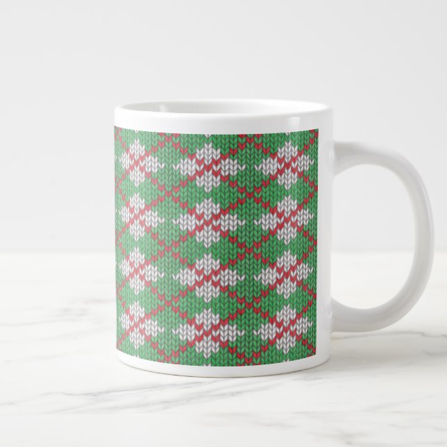 Caneca De Café Grande XMAS ARGYLE KNIT Grande Caneca Branca (Direita)