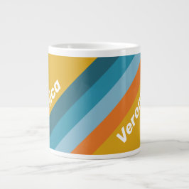 Caneca De Café Grande Yellow Retro Stripes with Name