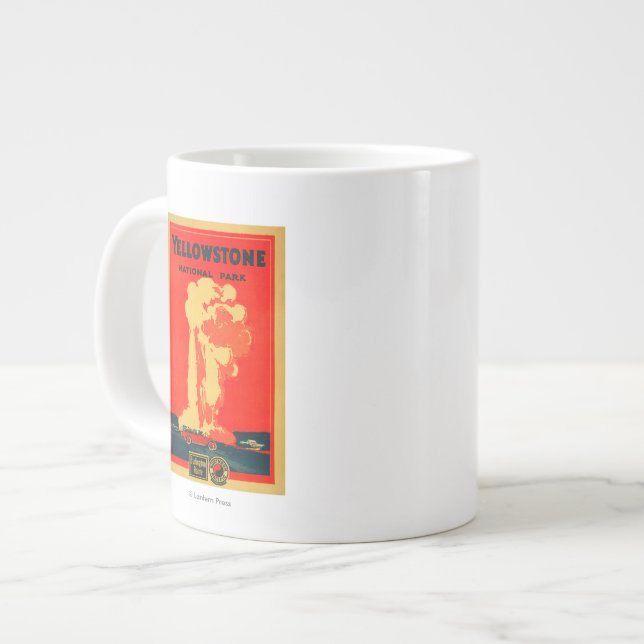Caneca De Café Grande Yellowstone, Antigo Poster de propaganda confiável (Frente Esquerda)