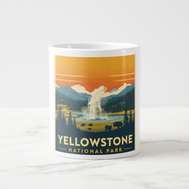 Caneca De Café Grande Yellowstone National Park Adventure Design (Frente)