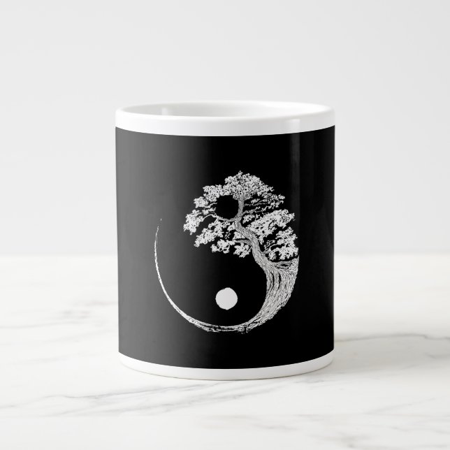 Caneca De Café Grande Yin Yang Bonsai Tree Budista Japonês Zen (Frente)