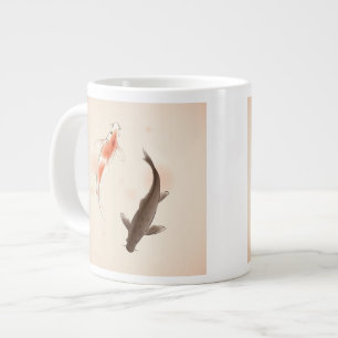 Caneca De Café Grande Yin Yang Koi pesca pintura em estilo oriental
