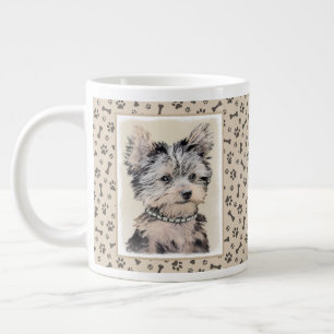 Caneca De Café Grande Yorkshire Terrier Puppy Pintura Original